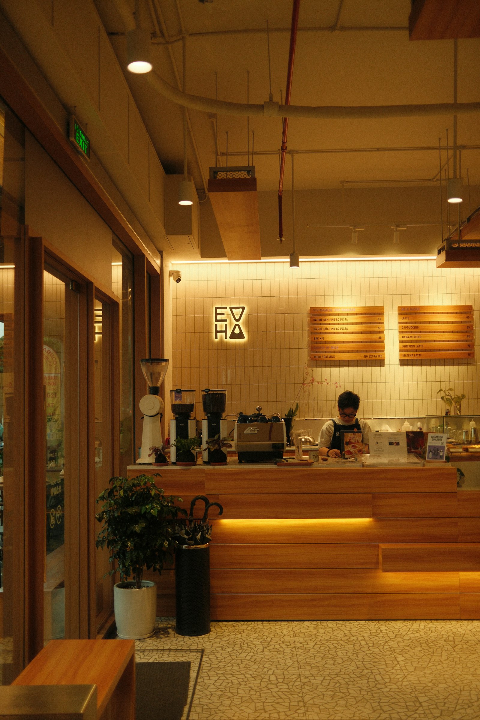 Portrait 9:16 reference of a warm working cafe